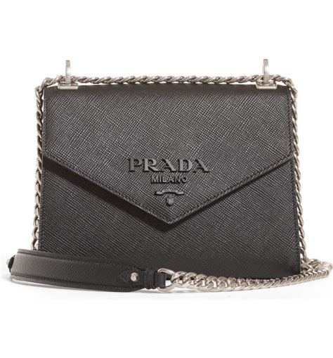 prada monochrome saffiano leather bag chain|prada nylon shoulder bag price.